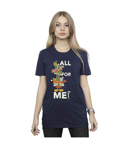 Disney Womens/Ladies Mickey Mouse Presents All For Me - T-shirt boyfriend en coton (Bleu marine) - UTBI39295