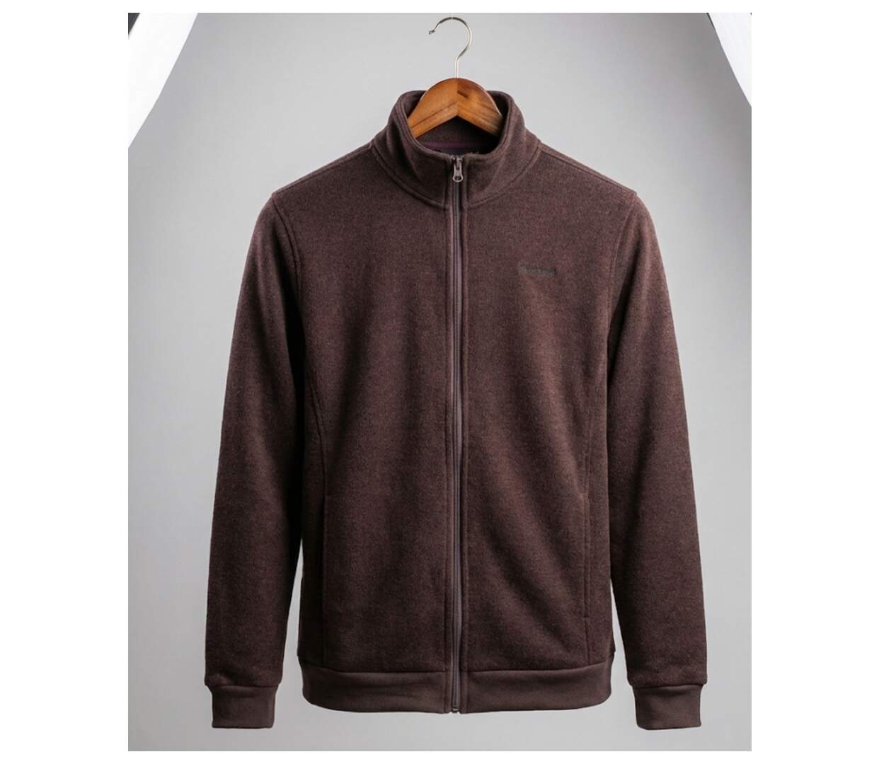 Cardigan Zippé Polaire Tricot Marron - Col Montant & Coudières-4