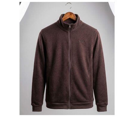 Cardigan Zippé Polaire Tricot Marron - Col Montant & Coudières