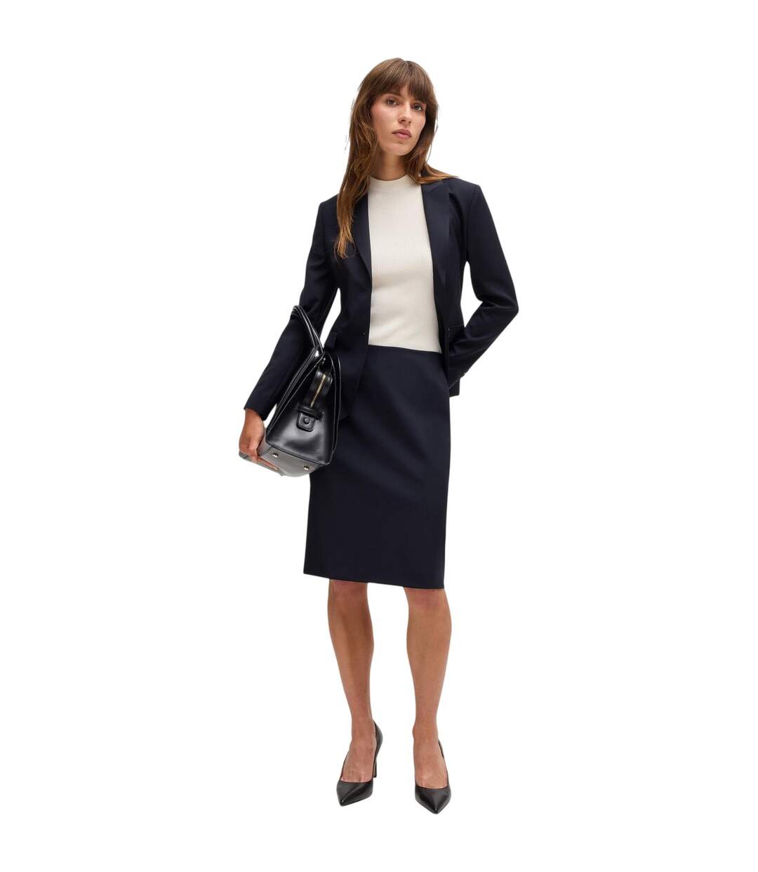 Womens/ladies Vileah Virgin Wool Pencil Skirt Dark Blue Boss-4