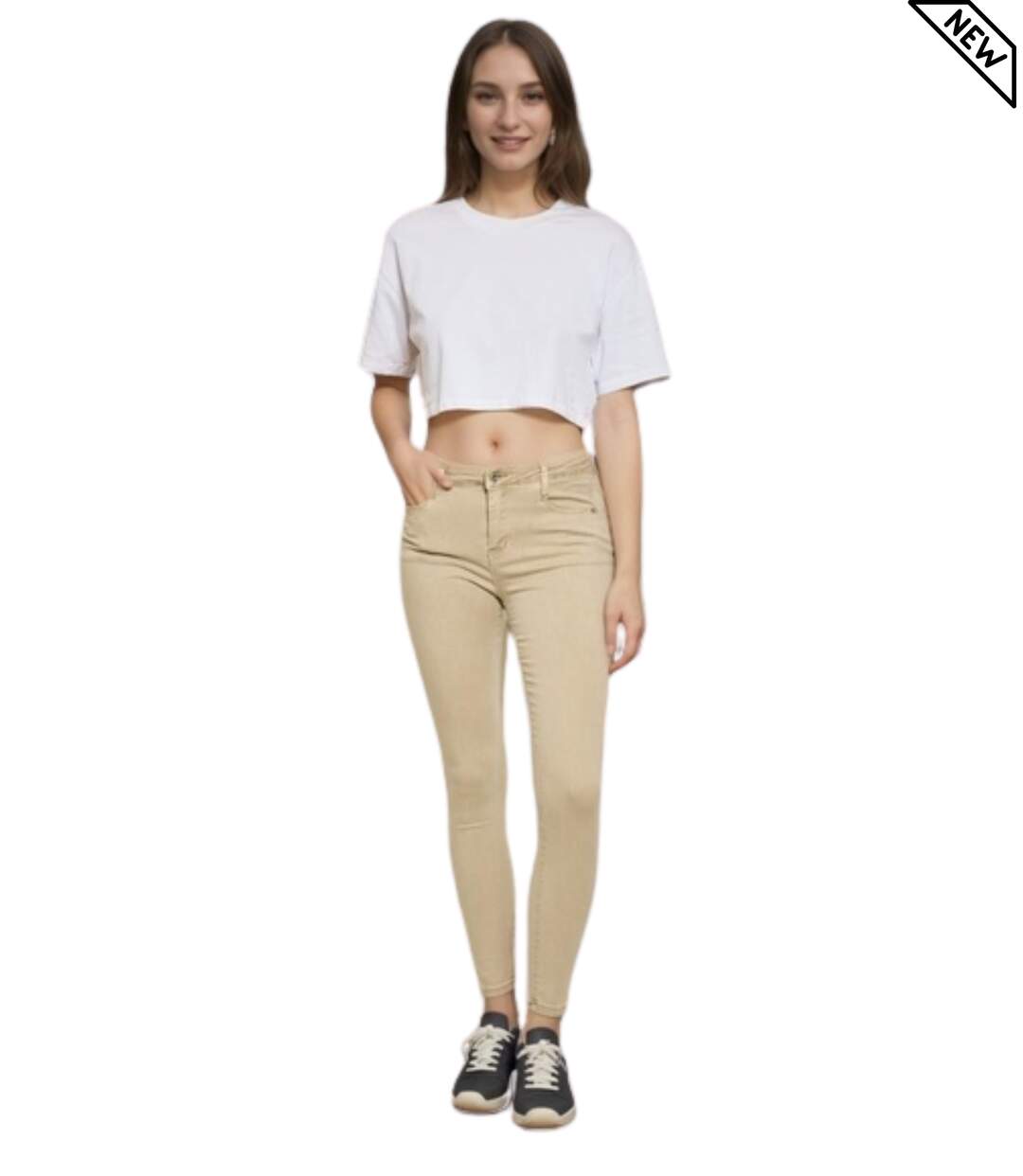 Jean Skinny Push-Up Hauts en Taille pour Femme - Beige-1