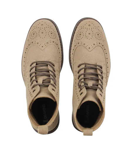 Mens Brogue Detailing Block Heel Boots Camel Nicholas Deakins
