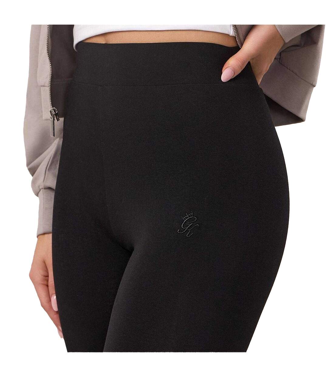 Legging Motif/style Logo Brodé Femme Noir Gym King-4