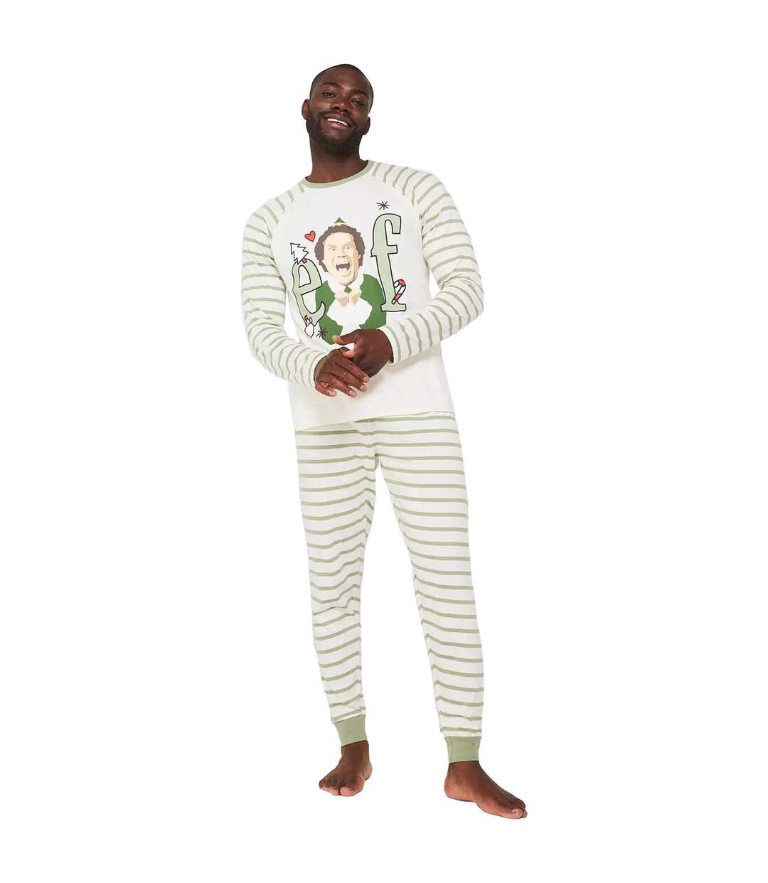 Ensemble De Pyjama Long Manches Longues Motif/style Rayé Homme Blanc Vert Elf-1