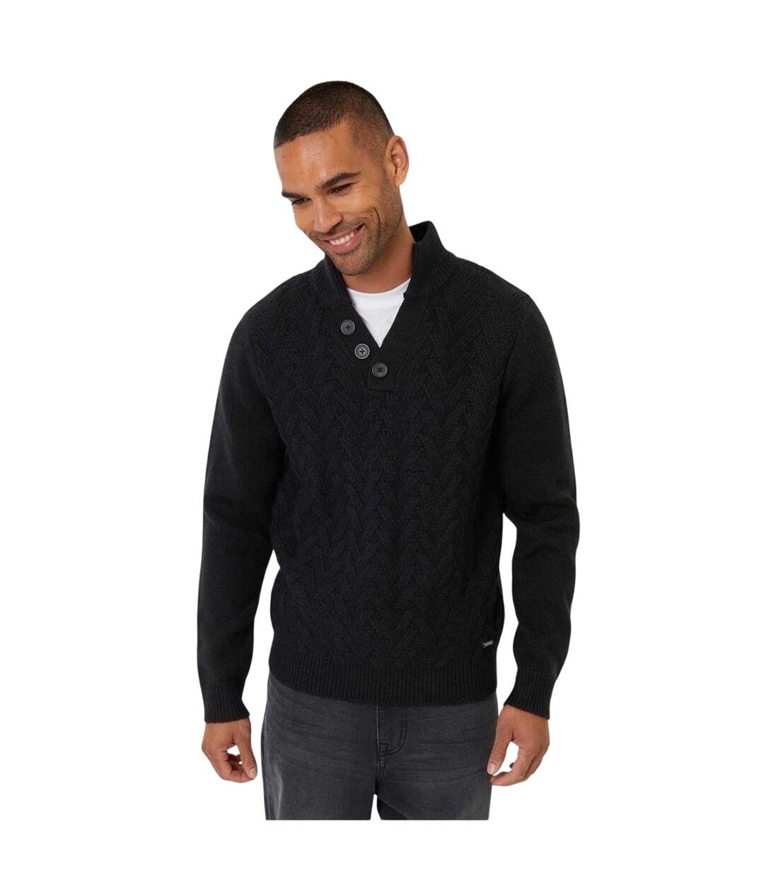 Mens Cable Knit Regular Jumper Black Threadbare-2