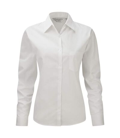 Ladies/womens Long Sleeve Pure Cotton Work Shirt White Jerzees