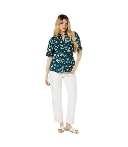 Womens/ladies ditsy floral twist neck blouse green Dorothy Perkins