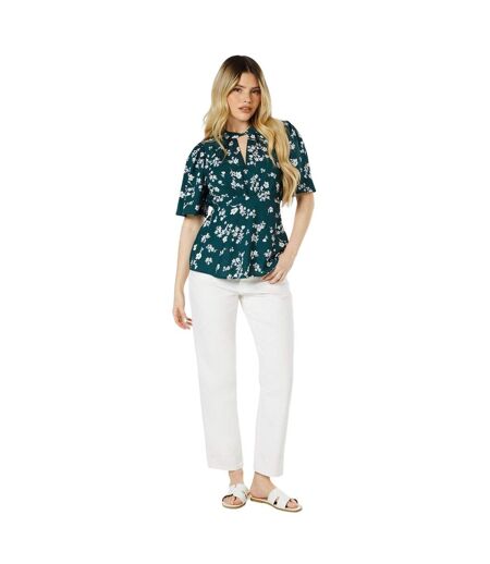 Womens/ladies ditsy floral twist neck blouse green Dorothy Perkins