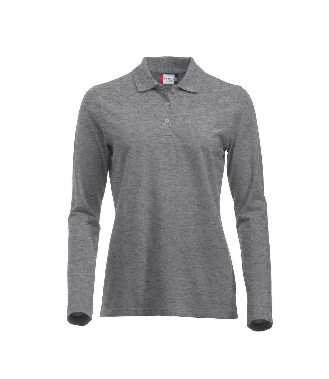 Womens/ladies Classic Marion Melange Long-sleeved Polo Shirt Grey Melange Clique-1