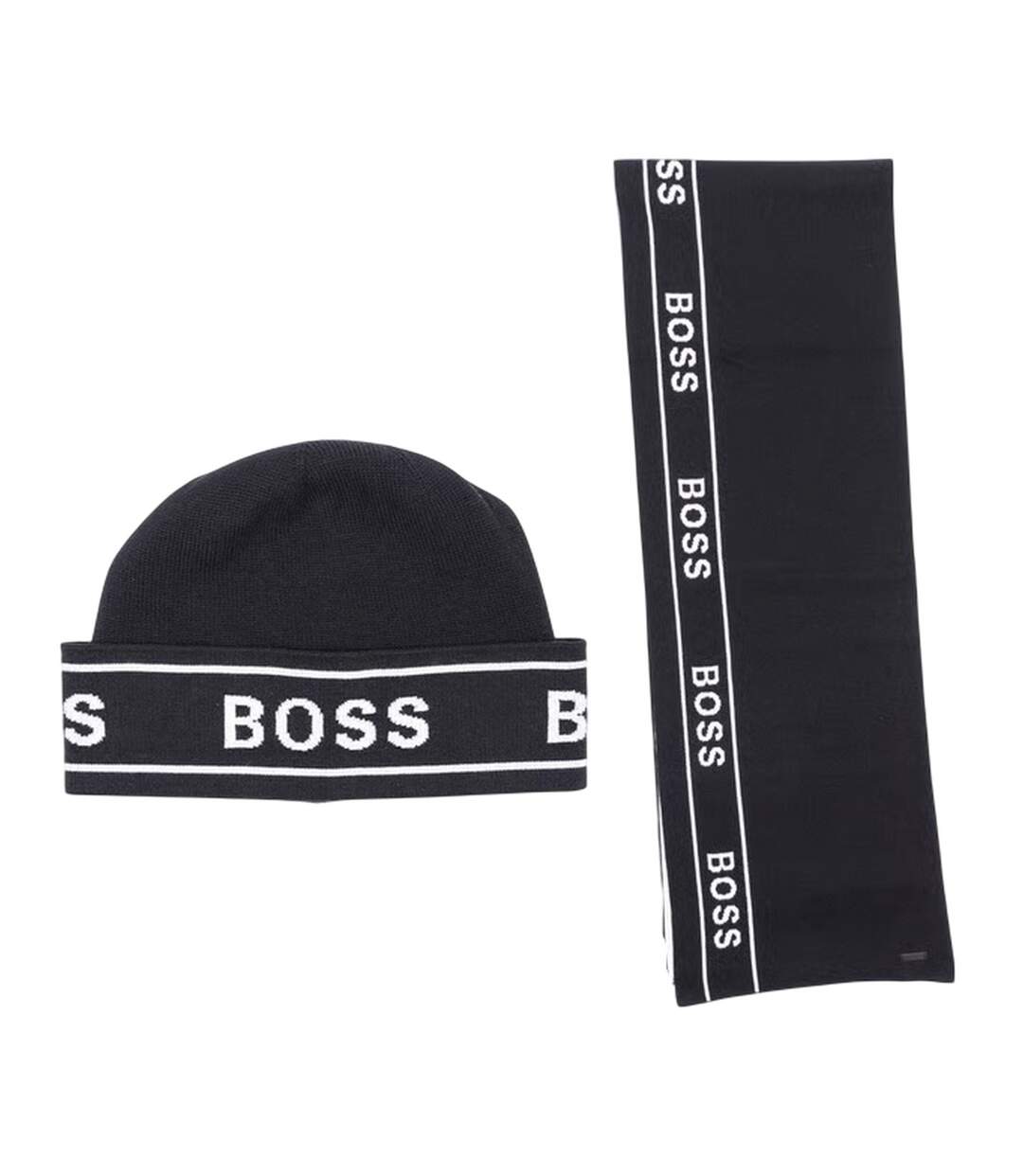 Ensemble Bonnet Et Écharpe Motif/style Logo Répété Homme Taille Unique Noir Boss-1