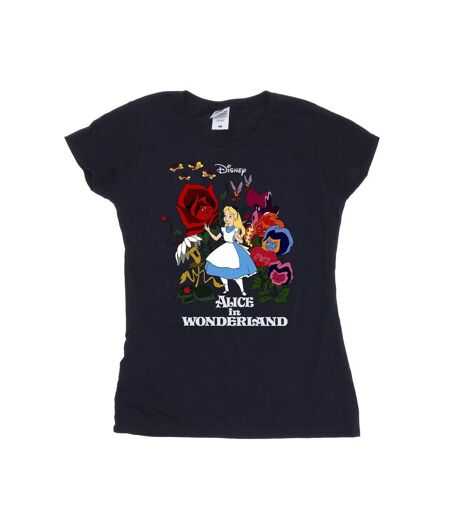 Disney Femme/Ladies Alice In Wonderland - T-shirt en coton avec fleurs (Bleu marine) - UTBI6921