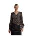 Womens/ladies Ditsy Print Button Front Puff Sleeve Top Black Glamorous-2