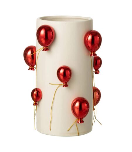 Vase Déco en Céramique Ballon 30cm Blanc & Rouge