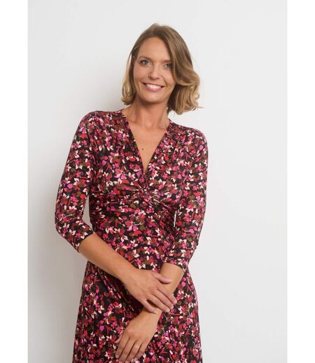 Robe col V taille drapée imprimé fleuri