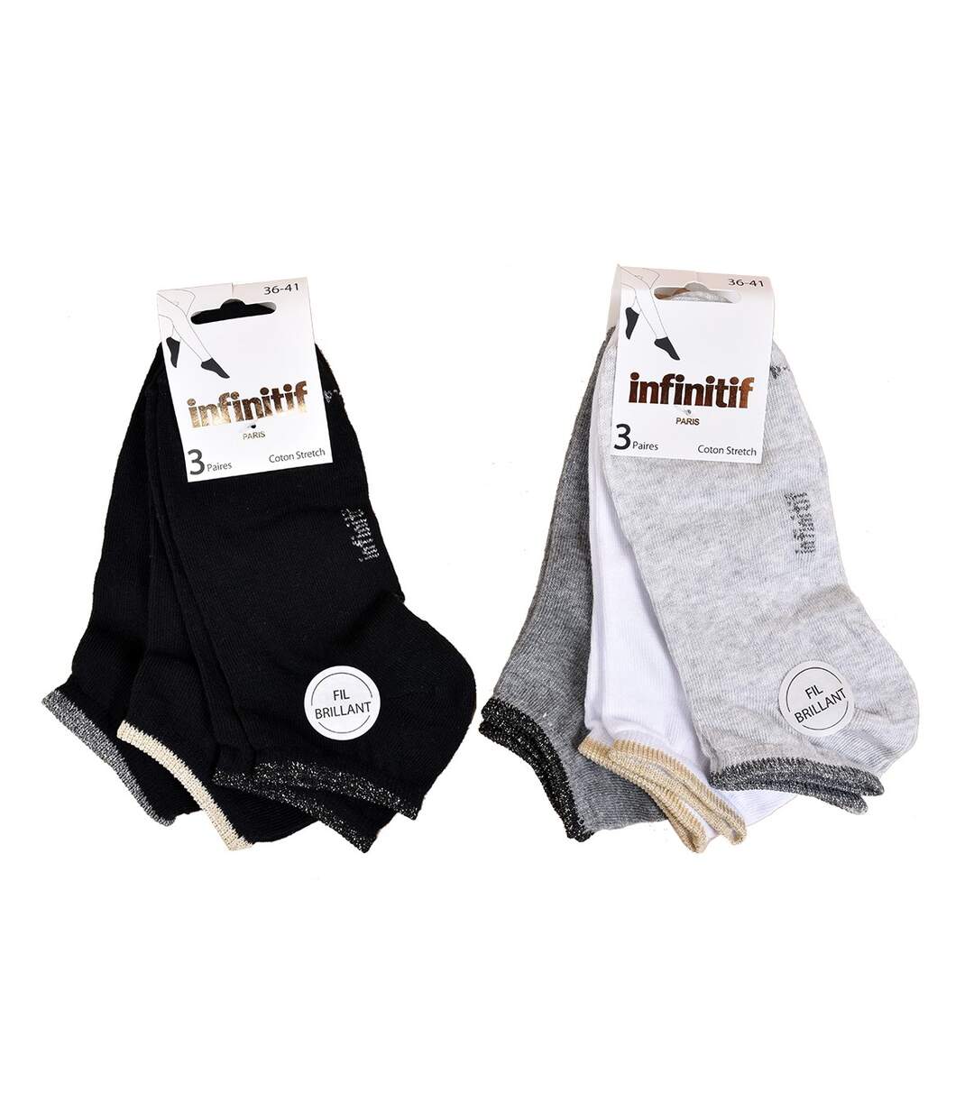 Chaussettes femme INFINITIF Qualité et Confort-Assortiment modèles photos selon arrivages- Pack de 6 Sneakers INFINITF