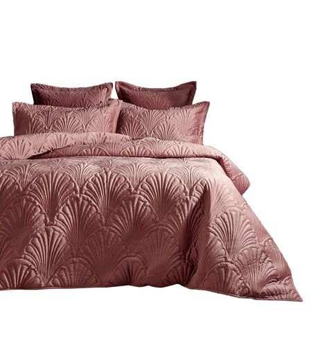 Paoletti Palmeria Velvet Quilted Duvet Cover Set (Blush) - UTRV2144