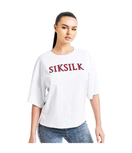 Womens/ladies sparkle boxy crop t-shirt white SikSilk