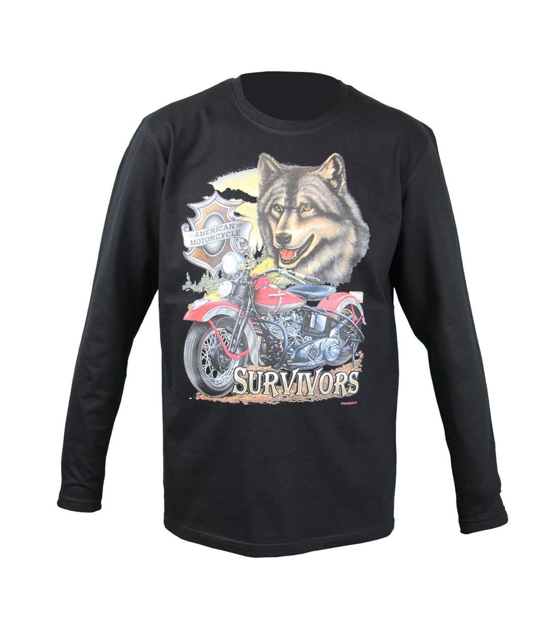 T-shirt homme manches longues - Moto loup survivor 22695 - noir