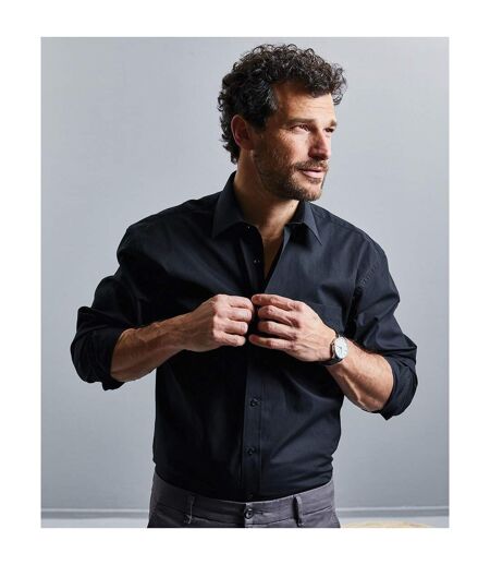 Chemise De Travail À Manches Longues 100% Coton Homme Noir Russell