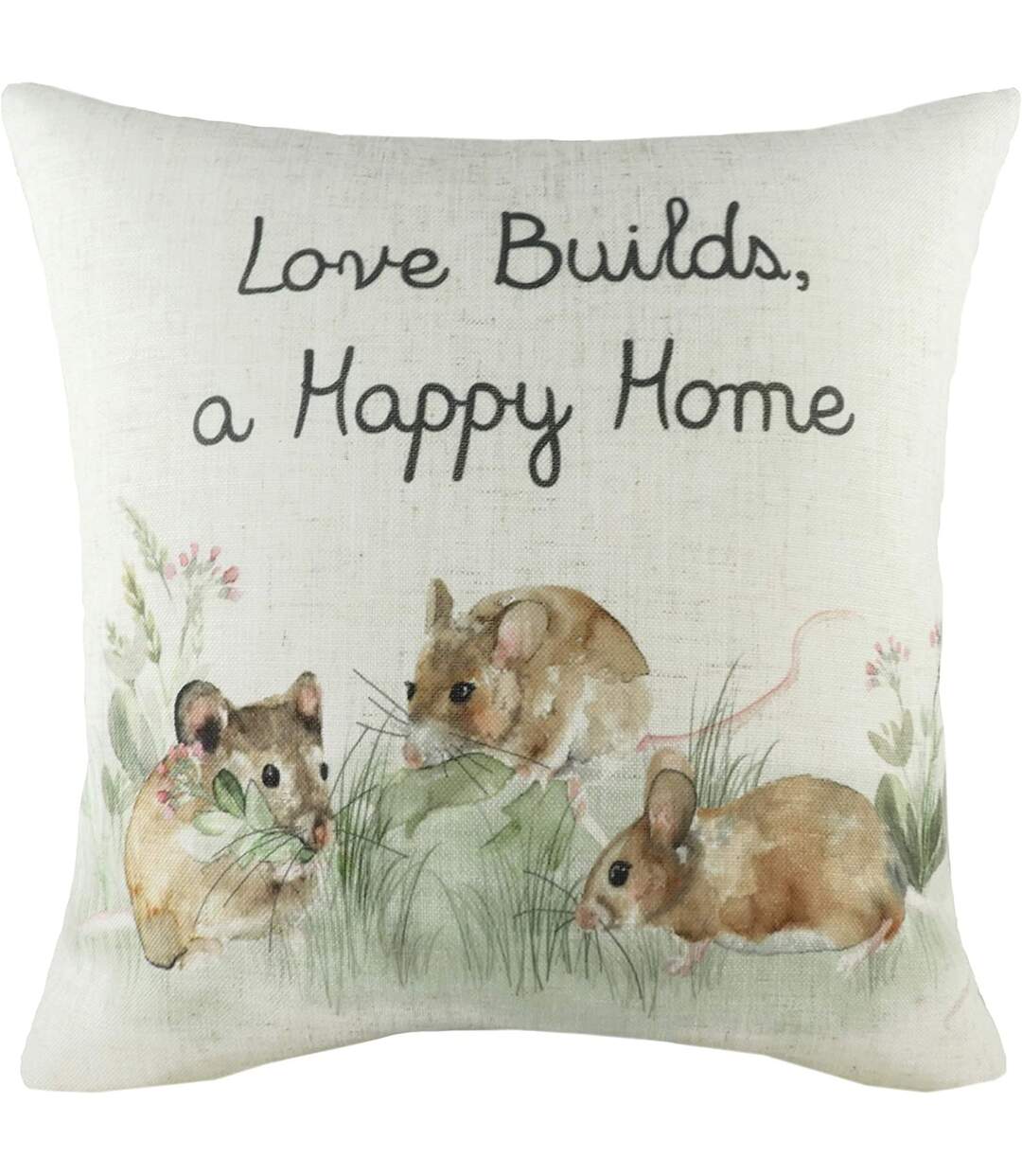 Hedgerow mice cushion cover one size green/natural/brown Evans Lichfield