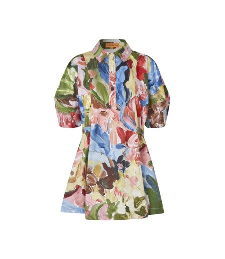 Womens/ladies Organic Cotton Puff Sleeve Mini Dress Multicoloured Stine Goya