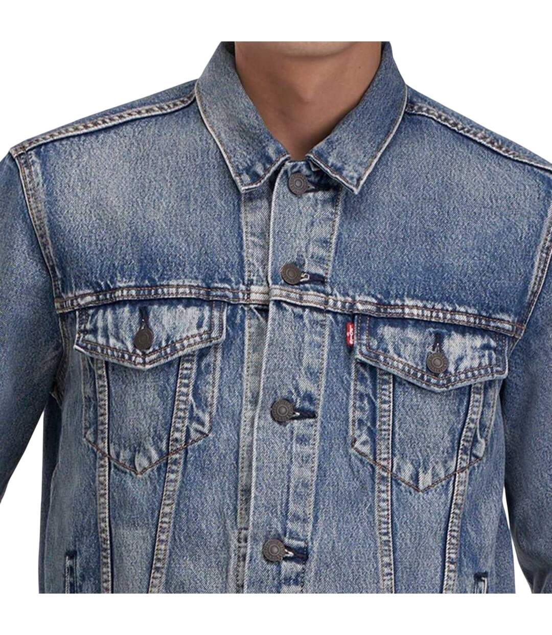 Mens Cotton Denim Long-sleeved Trucker Jacket Sky Blue Levis-4