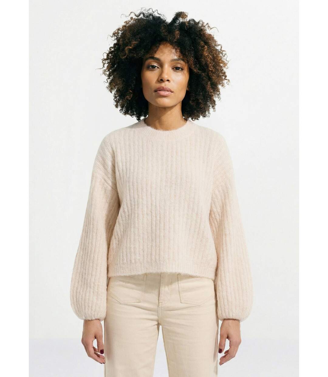 Pull maille loose, manches bouffantes-1