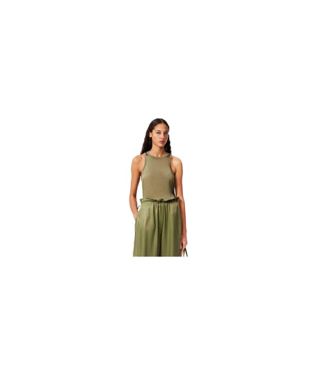 Womens/ladies Fluid Satin Tank Top Khaki Lacoste-1