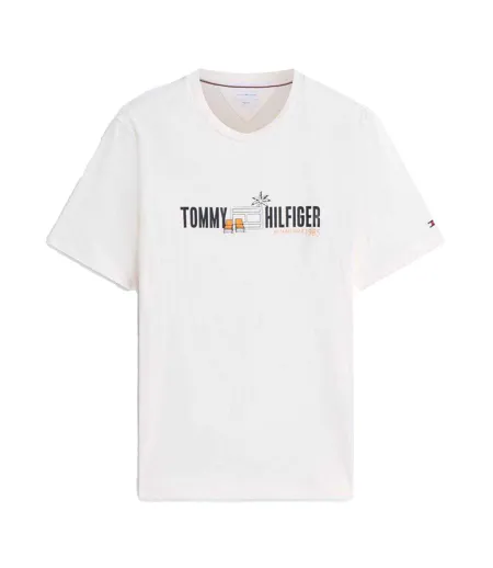 T-shirt Motif/style Imprimé Sur Poitrine Summer Homme Blanc Cassé Tommy Hilfiger