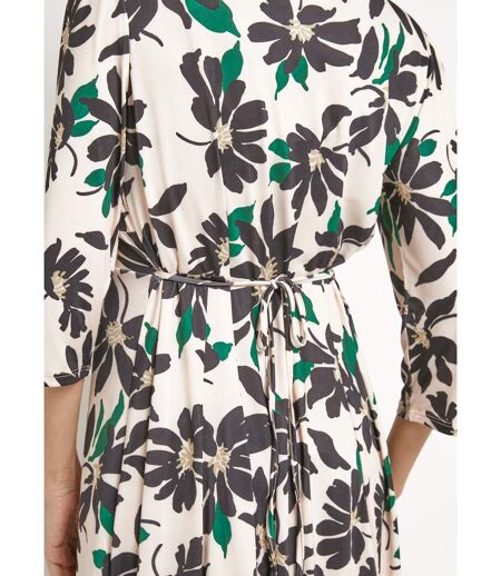 Robe fleurie boutonnée col V et manches 3/4