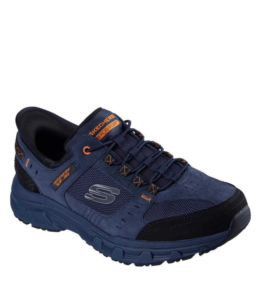 Mens Leather Relaxed Fit Shoes Navy Orange Skechers-1