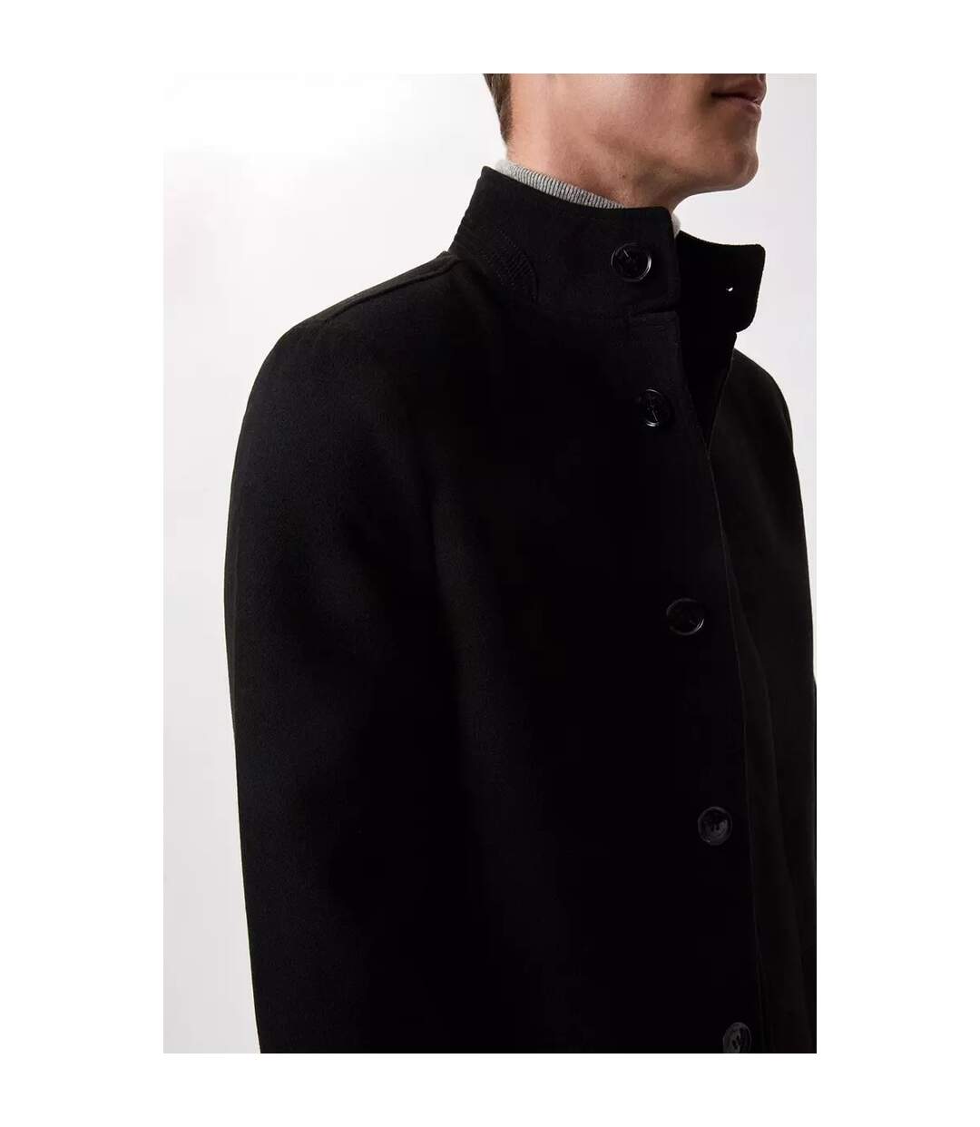 Mens Faux Wool Funnel Neck Coat Black Burton-4