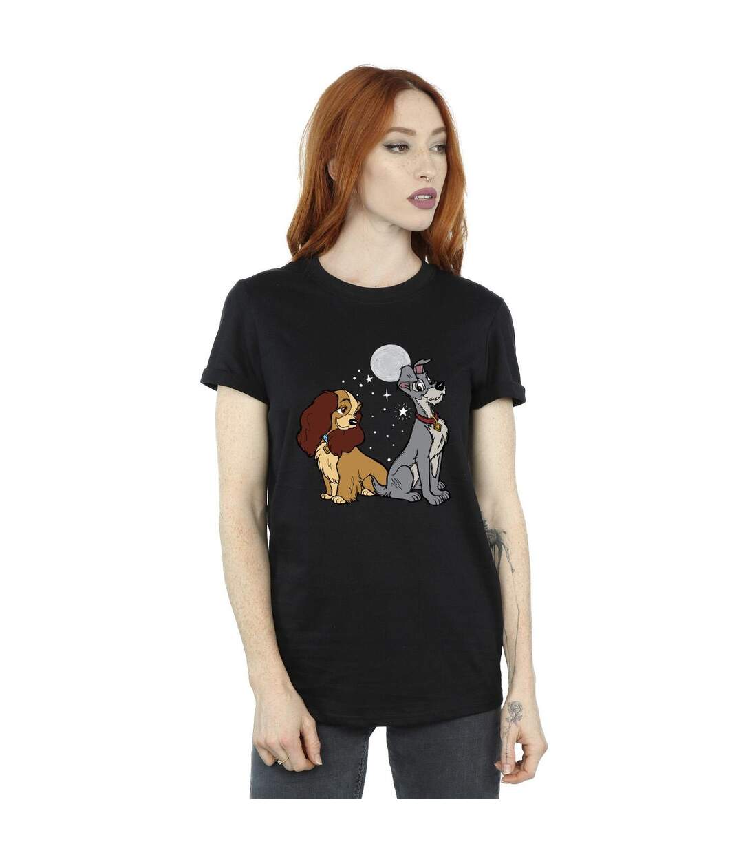 Disney Femmes/Les femmes Lady And The Tramp Moon - T-shirt boyfriend en coton (Noir) - UTBI30742-2