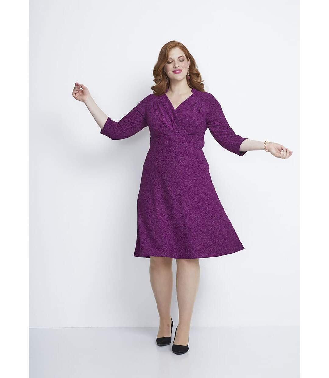 Robe courte effet cache-coeur maille pailletée-4