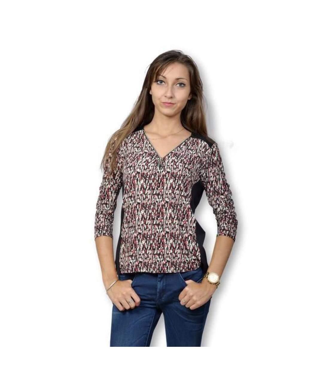 Tee shirt femme imprimé motifs abstraits manches 3/4-1