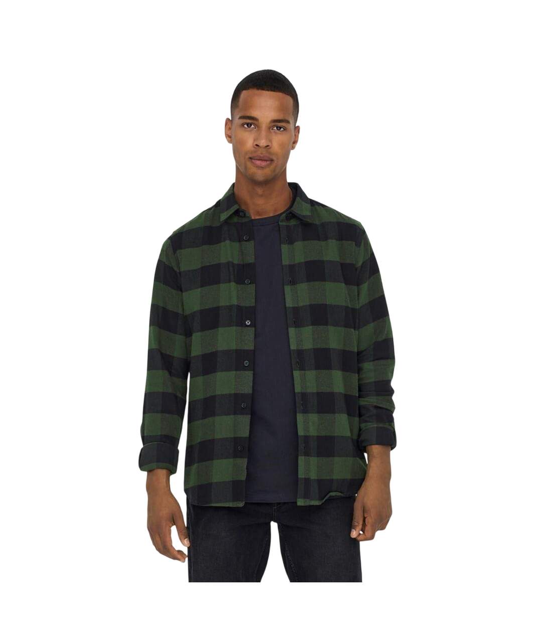 Surchemise Motif/style À Carreaux Homme Vert Kaki Foncé Only-2