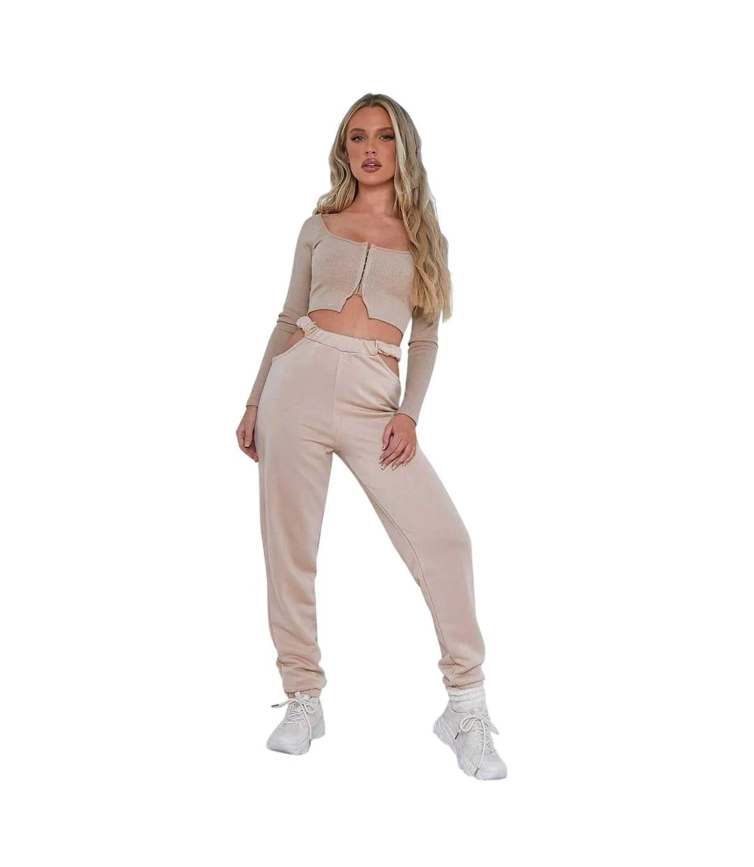 Ensemble Pantalon De Jogging Motif/style Découpé Femme Beige Missy Empire-3