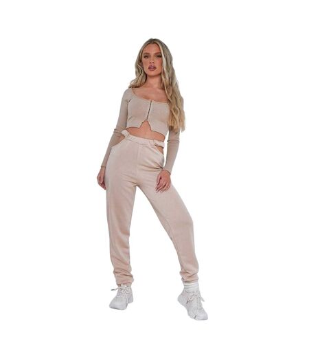 Ensemble Pantalon De Jogging Motif/style Découpé Femme Beige Missy Empire