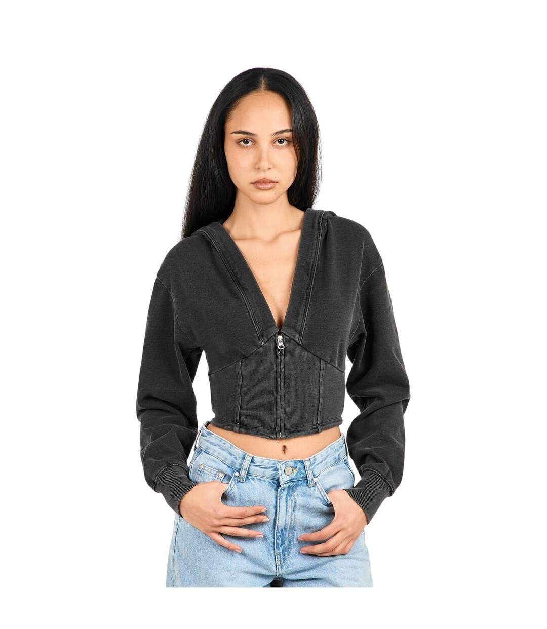 Sweat Court À Capuche Jeanius Femme Noir Good American-1