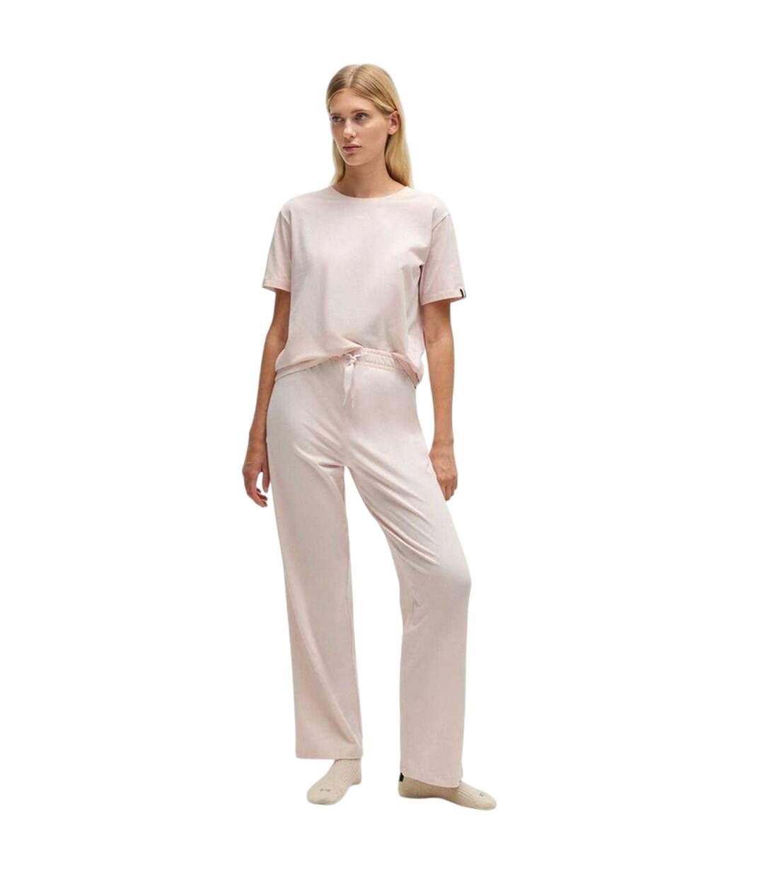 Bas De Pyjama Motif/style À Rayures Femme Rose Pastel Off White-1