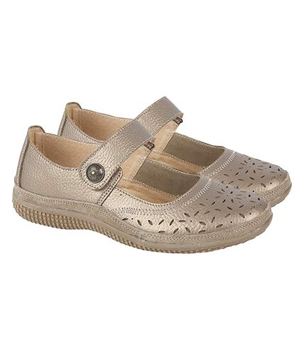 Boulevard Womens/Ladies Wide Fitting Touch Fastening Perforated Bar Shoes (Bronze) - UTDF419