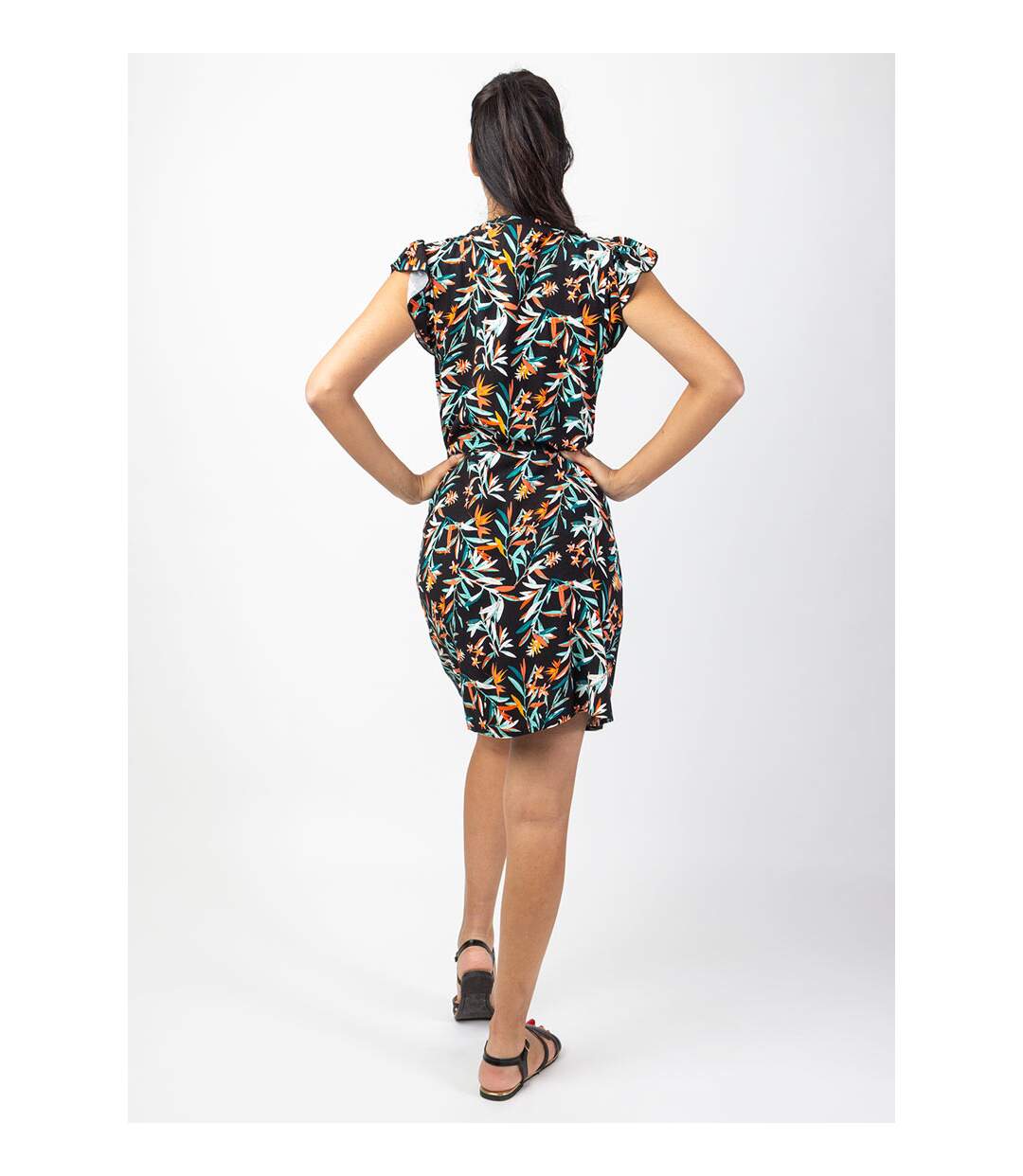 Robe courte fluide VERA motif tropical Coton Du Monde