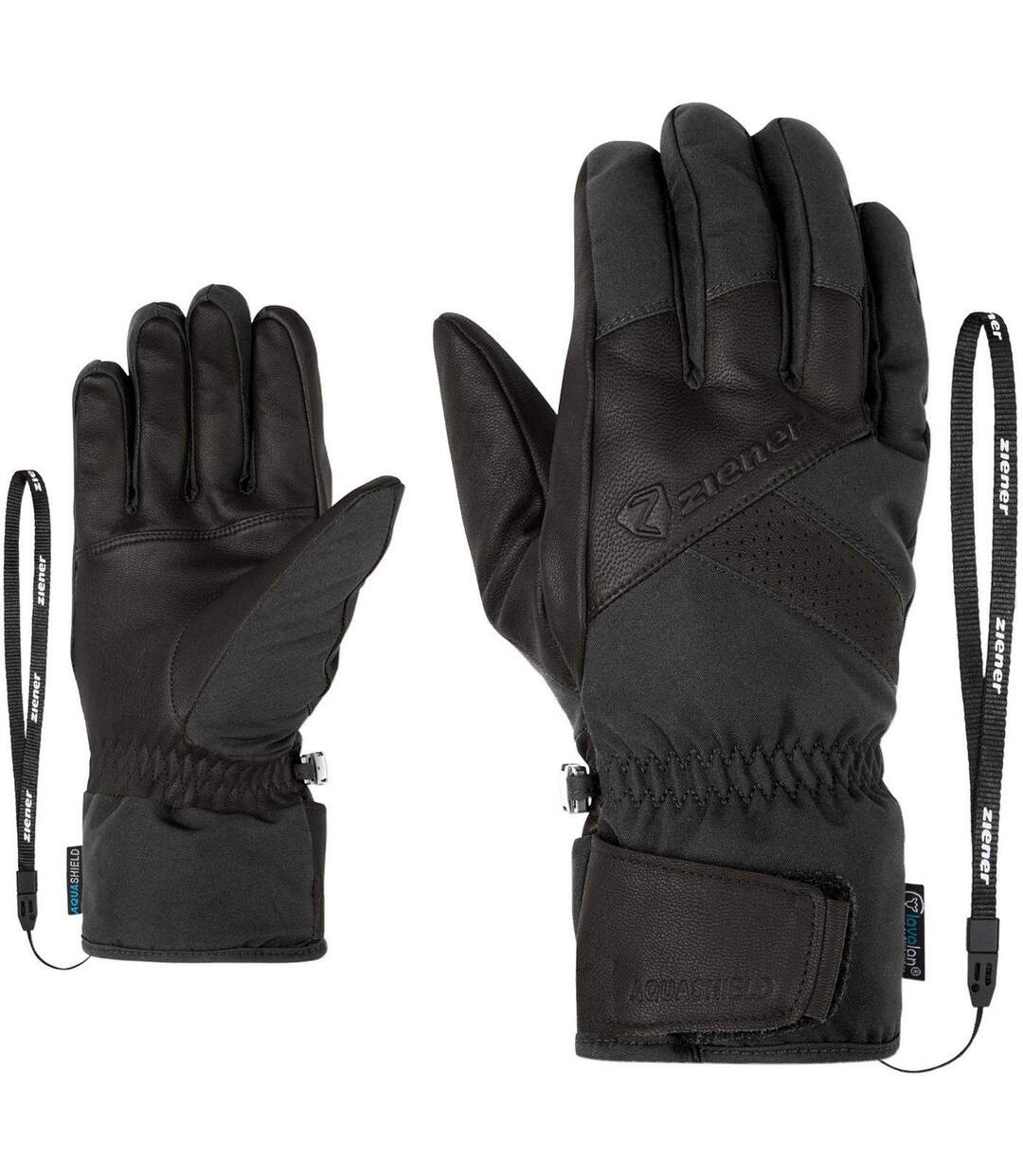 Unisex Adult Getter Leather Ski Gloves Black Ziener-3
