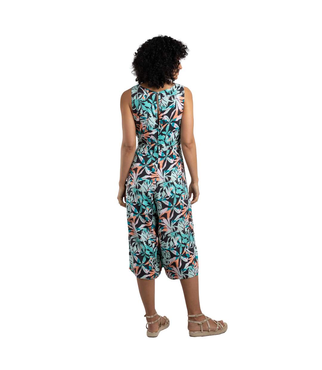 Womens/ladies nalani leaf print eco liva jumpsuit aqua blue Weird Fish-3