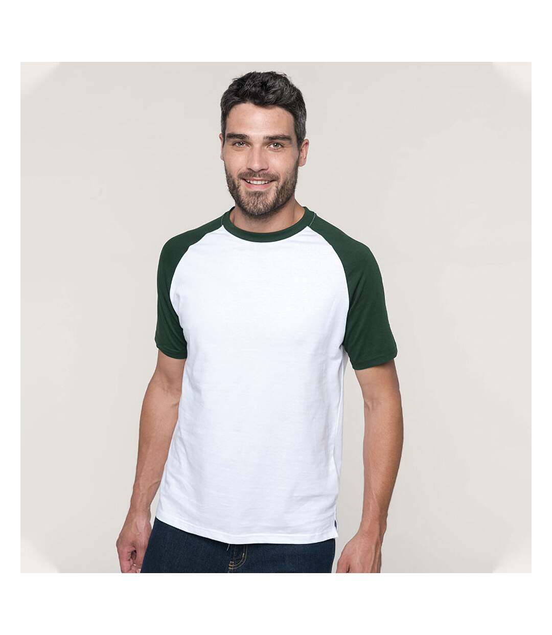 T-shirt de baseball à manches courtes  pour homme blanc/vert forêt Kariban-2