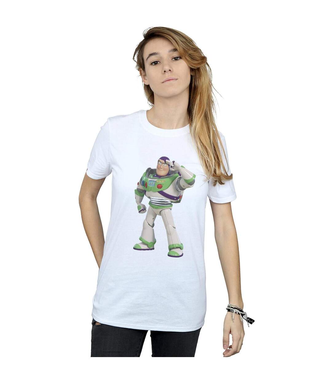 Disney Womens/Ladies Toy Story Buzz Lightyear Standing Cotton Boyfriend T-Shirt (Blanc) - UTBI46933-2