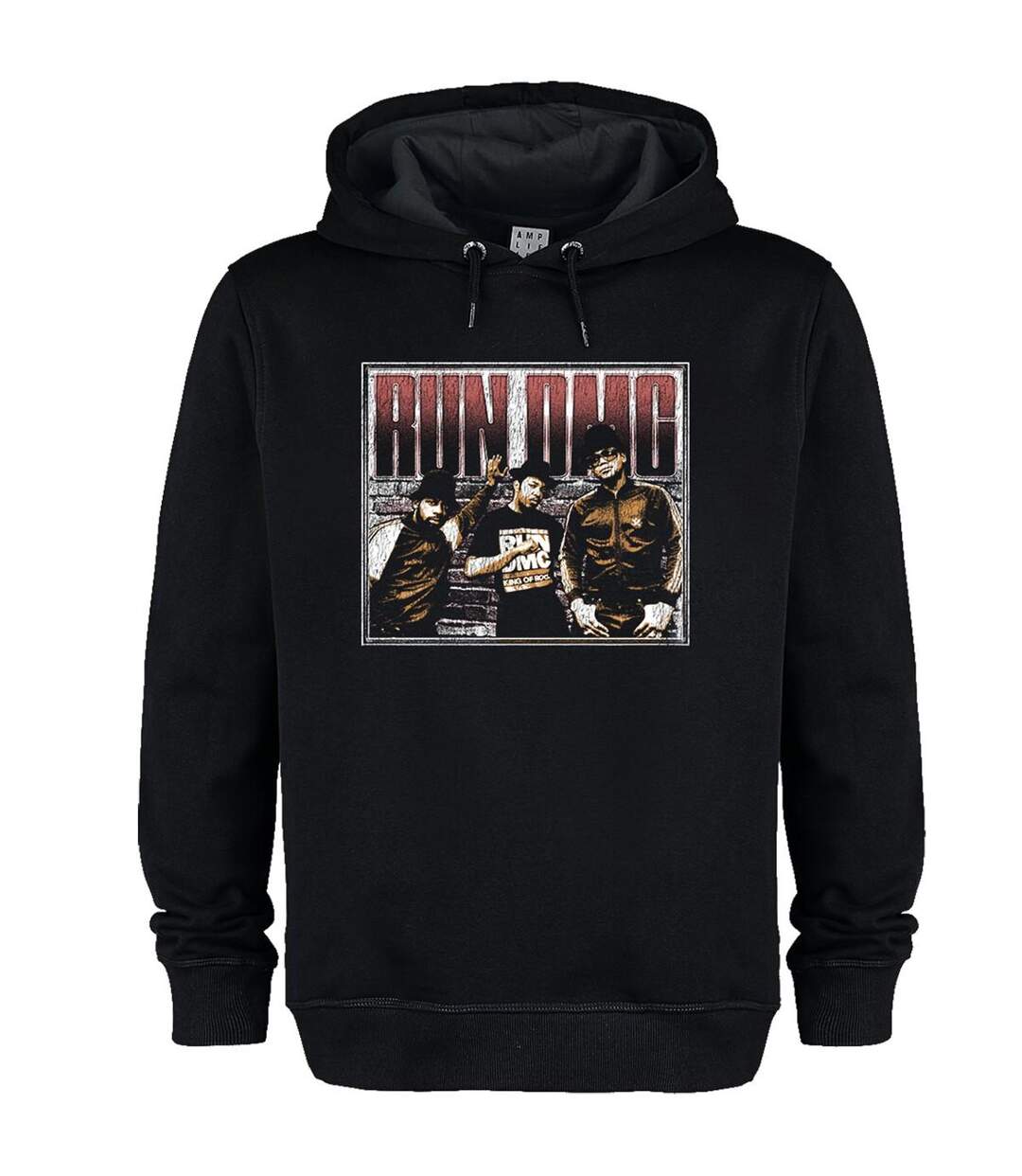 Unisex Adult Halved Threshed Run Dmc Hoodie Black Amplified-1