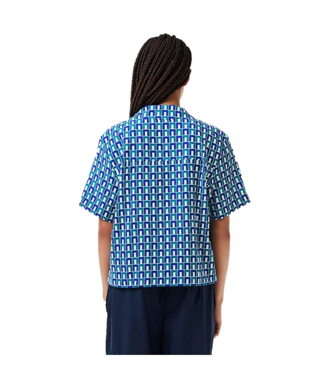 Chemise Manches Courtes Motif/style Géométrique Femme Blanc Bleu Lacoste-2
