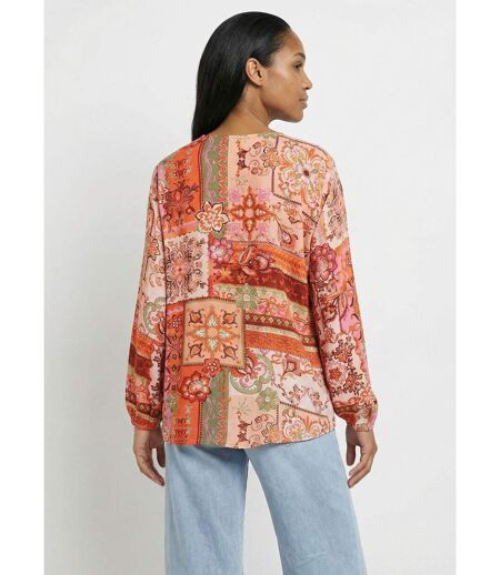 Tunique longue col V voile imprimé patchwork
