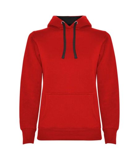 Womens/ladies Urban Hooded Polycotton Sweatshirt Red Black Roly